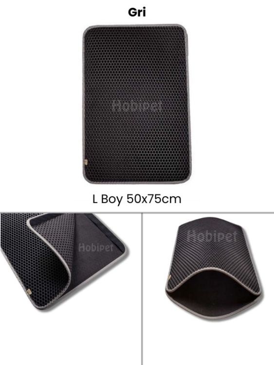 Cattie L Boy Altıgen Desenli Gri Kenarlıklı Kum Toplayıcı Kedi Paspası 50×70cm - 1