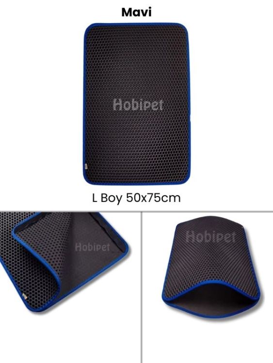 Cattie L Boy Altıgen Desenli Mavi Kenarlıklı Kum Toplayıcı Kedi Paspası 50×70cm - 1