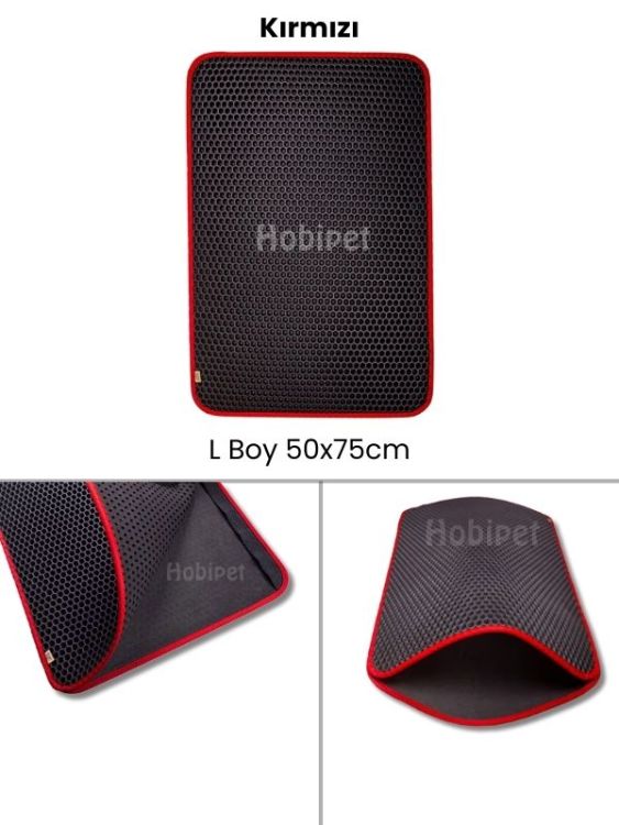 Cattie L Boy Altıgen Desenli Kırmızı Kenarlıklı Kum Toplayıcı Kedi Paspası 50×70cm - 1