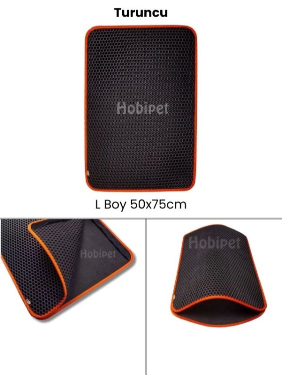 Cattie L Boy Altıgen Desenli Turuncu Kenarlıklı Kum Toplayıcı Kedi Paspası 50×70cm - 1
