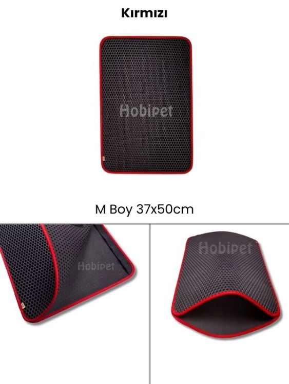 Cattie M Boy Altıgen Desenli Kırmızı Kenarlıklı Kum Toplayıcı Kedi Paspası 37×50cm - 1