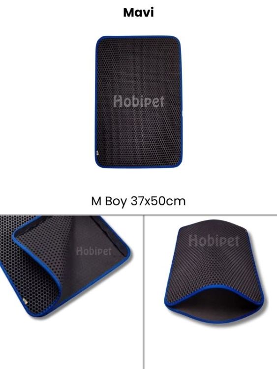 Cattie M Boy Altıgen Desenli Mavi Kenarlıklı Kum Toplayıcı Kedi Paspası 37×50cm - 1