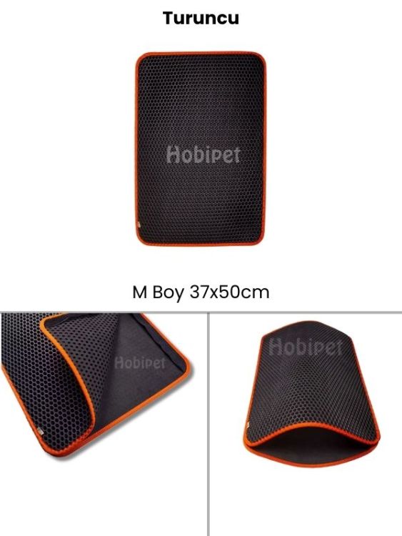 Cattie M Boy Altıgen Desenli Turuncu Kenarlıklı Kum Toplayıcı Kedi Paspası 37×50cm - 1