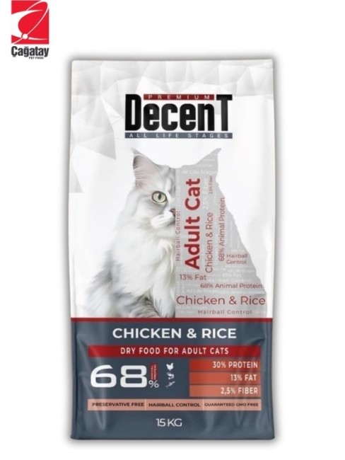 Decent Tavuklu ve Pirinçli Yetişkin Kedi Maması 15 Kg