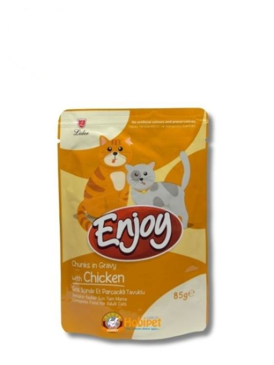 Enjoy Sos İçinde Et Parçacıklı Tavuklu Yetişkin Kedi Pouch Maması 85 gr - 1
