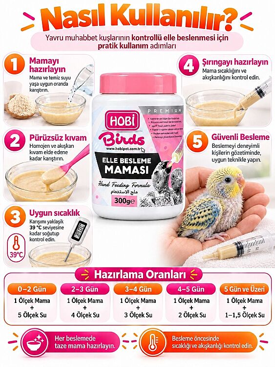 Hobi Güvercin ve Kafes Kuşları İçin Protein, Vitamin ve Probiyotik İçerikli Yavru Elle Besleme Maması 300 gr - 3