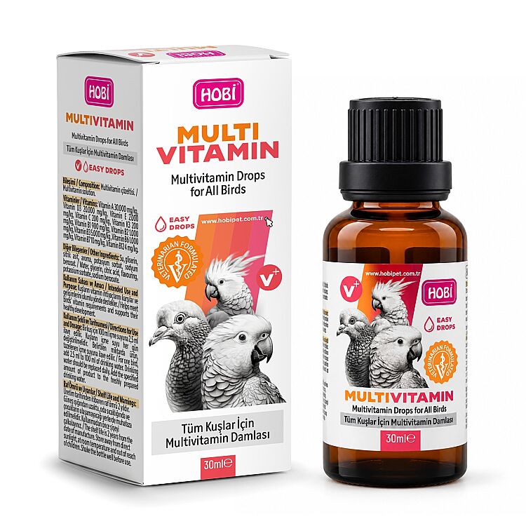 Hobi Kuşlar İçin Sağlıklı Gelişim, Tüy Yapısı ve Genel Kondisyon Destekleyici Veteriner Formüllü Multivitamin Takviyesi 30 ml - 1