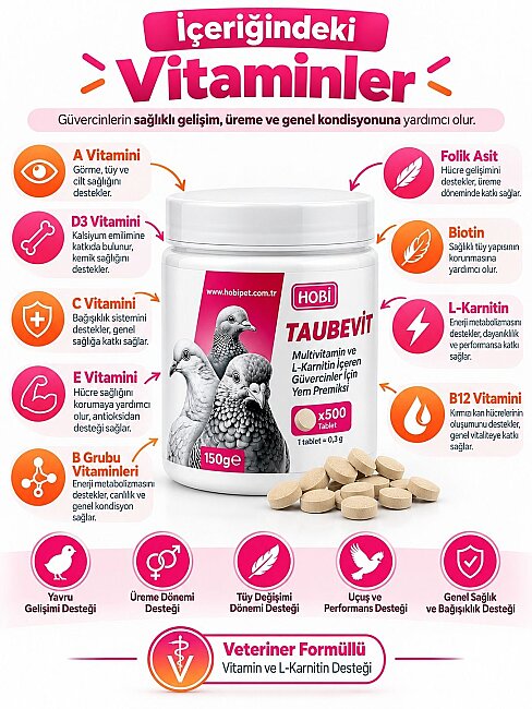 Hobi Taubevit Yavru Güvercin Hapı Multivitamin ve L-Karnitin 500 Adet - 2
