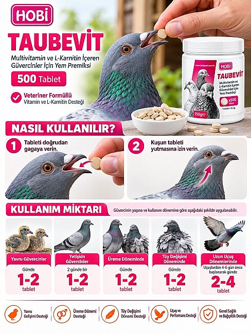 Hobi Taubevit Yavru Güvercin Hapı Multivitamin ve L-Karnitin 500 Adet - 3