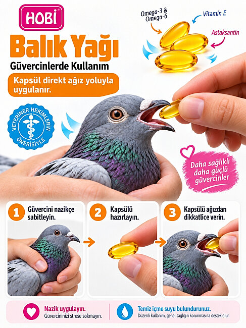 Hobi Tüm Kuşlar İçin Omega 3 ve 6, E Vitamini ve Astaksantin İçeren Veteriner Formüllü Balık Yağı 100 Kapsül 250 mg - 3