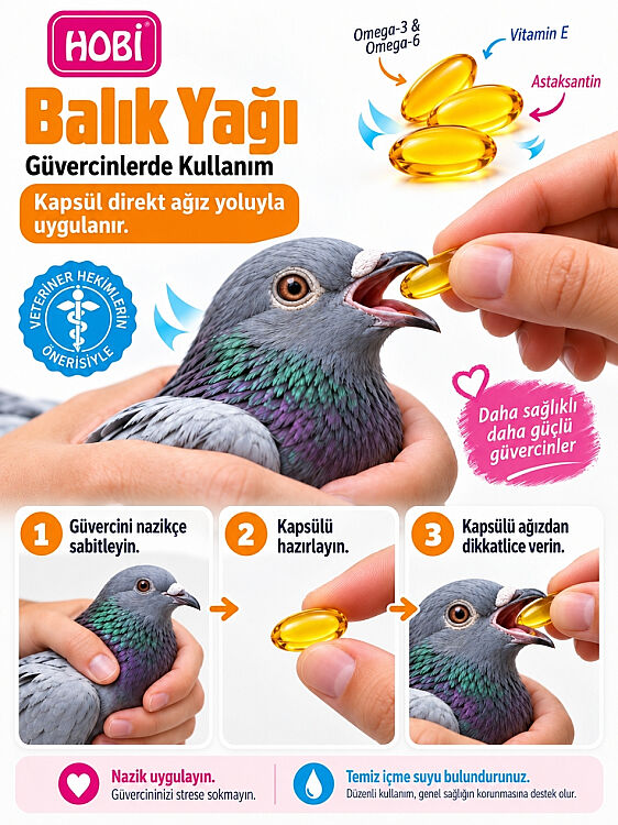 Hobi Tüm Kuşlar İçin Omega 3 ve 6, E Vitamini ve Astaksantin İçeren Veteriner Formüllü Balık Yağı 100 Kapsül 250 mg - 3