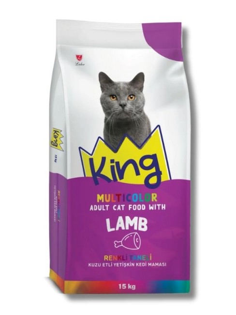 King Multicolor Renkli Taneli Kuzu Etli Yetişkin Kedi Maması 15 kg