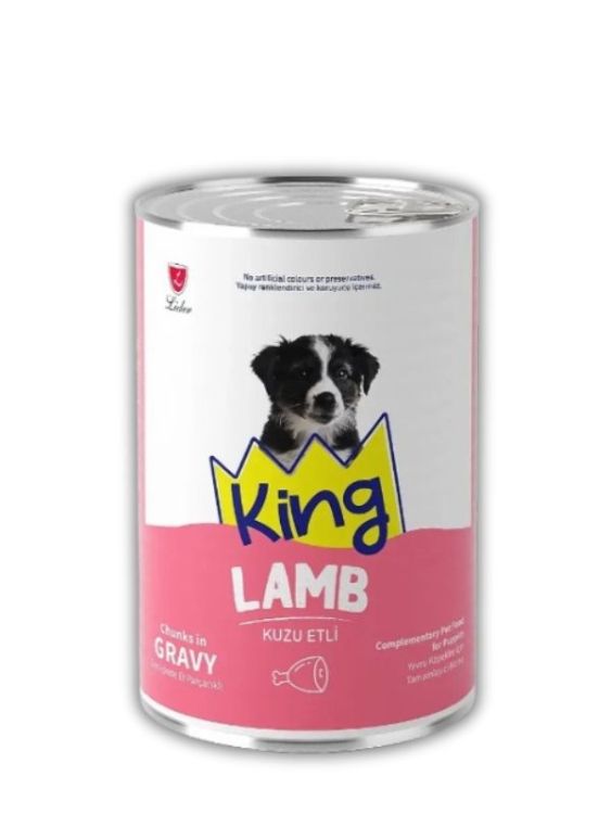 King Puppy Sos İçerisinde Et Parçacıklı Kuzu Etli Yavru Köpek Konservesi 400 gr - 1