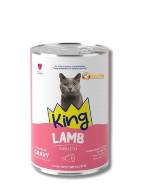 King Sos İçerisinde Et Parçacıklı Kuzu Etli Yetişkin Kedi Konservesi 400 gr