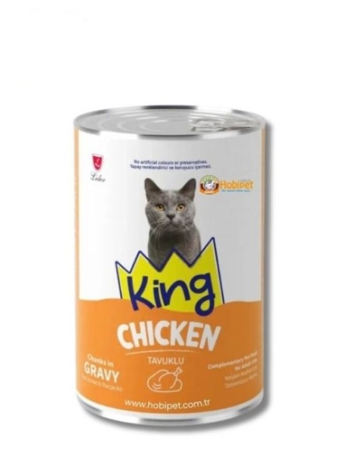King Sos İçerisinde Et Parçacıklı Tavuklu Yetişkin Kedi Konservesi 400 gr