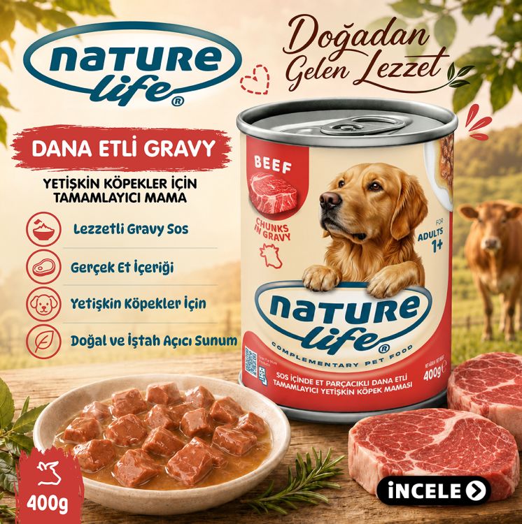 Naturelife Dana Etli Sos İçinde Parça Etli Yetişkin Köpek Konservesi 400 Gr - 1