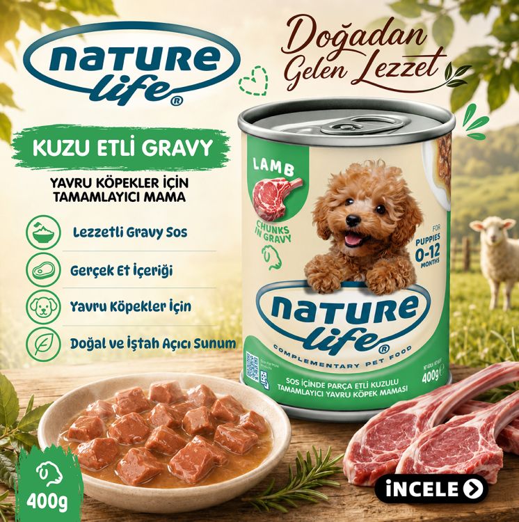 Naturelife Kuzulu Sos İçinde Parça Etli Yavru Köpek Konservesi 400 Gr - 1