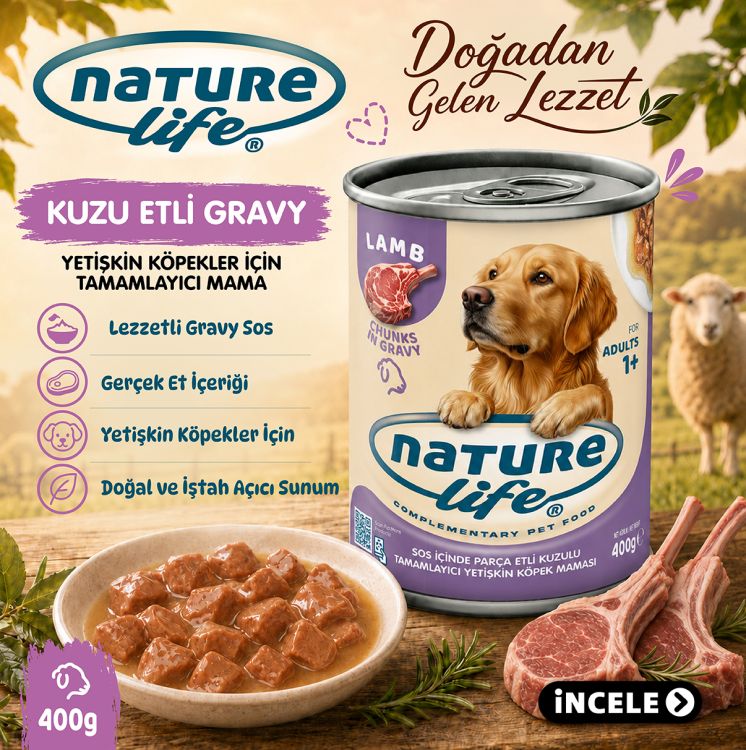 Naturelife Kuzulu Sos İçinde Parça Etli Yetişkin Köpek Konservesi 400 Gr - 1