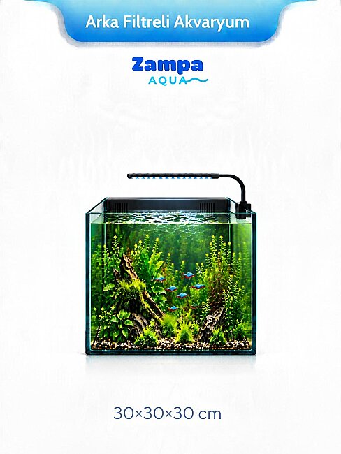 Zampa Aqua Jingming Ultra Clear Arka Filtreli Akvaryum Siyah 30 x 30 x 30 cm (BL-300)