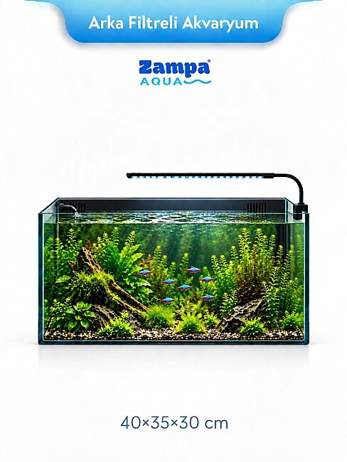 Zampa Aqua Jingming Ultra Clear Arka Filtreli Akvaryum Siyah 40 x 35 x 30 cm (BL-400)