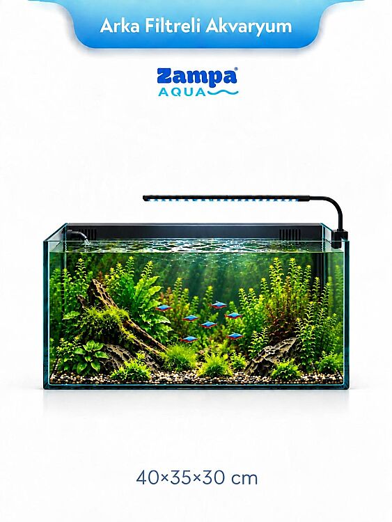 Zampa Aqua Jingming Ultra Clear Arka Filtreli Akvaryum Siyah 40 x 35 x 30 cm (BL-400) - 1