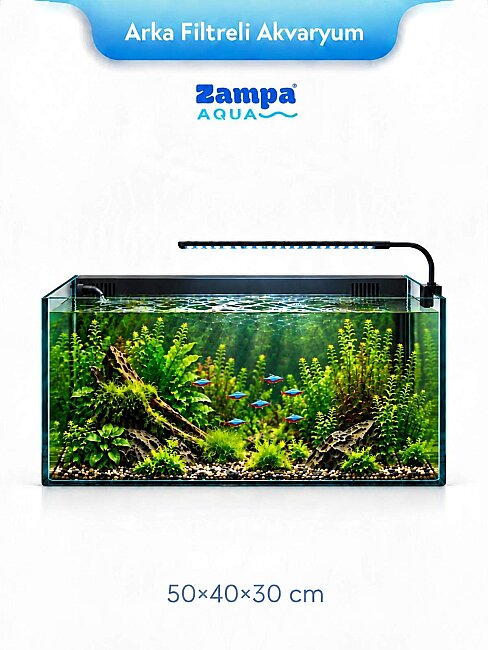 Zampa Aqua Jingming Ultra Clear Arka Filtreli Akvaryum Siyah 50 x 40 x 30 cm (BL-500)