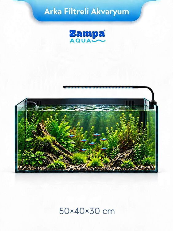 Zampa Aqua Jingming Ultra Clear Arka Filtreli Akvaryum Siyah 50 x 40 x 30 cm (BL-500) - 1