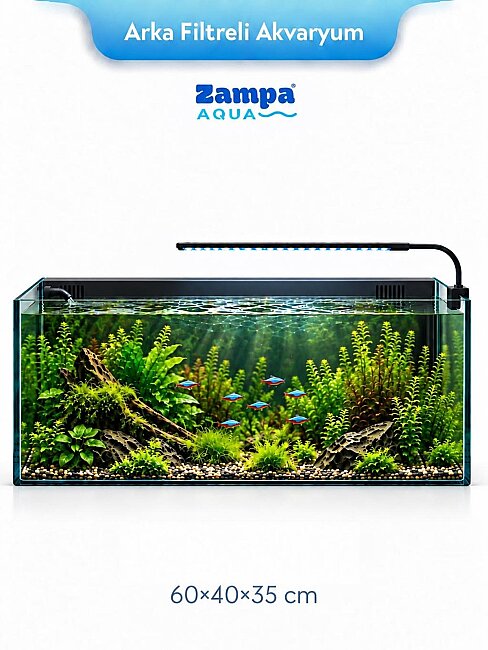 Zampa Aqua Jingming Ultra Clear Arka Filtreli Akvaryum Siyah 60 x 40 x 35 cm (BL-600)