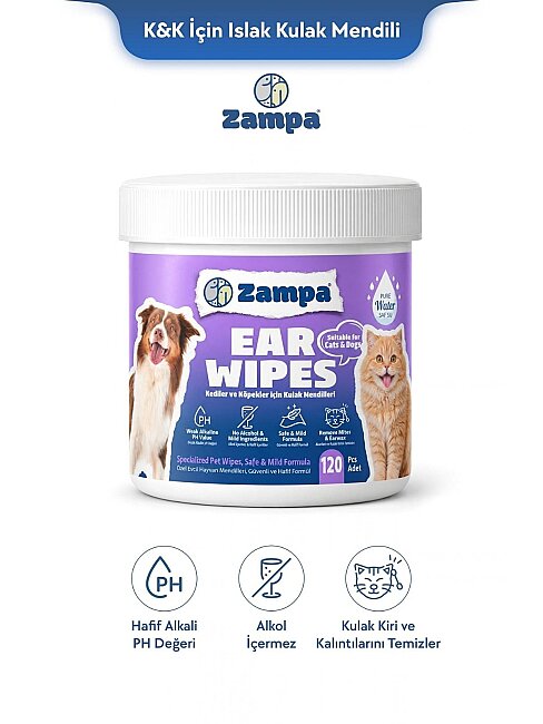Zampa Kedi Köpek için Islak Kulak Mendili 12 Li (ZPW-3195)