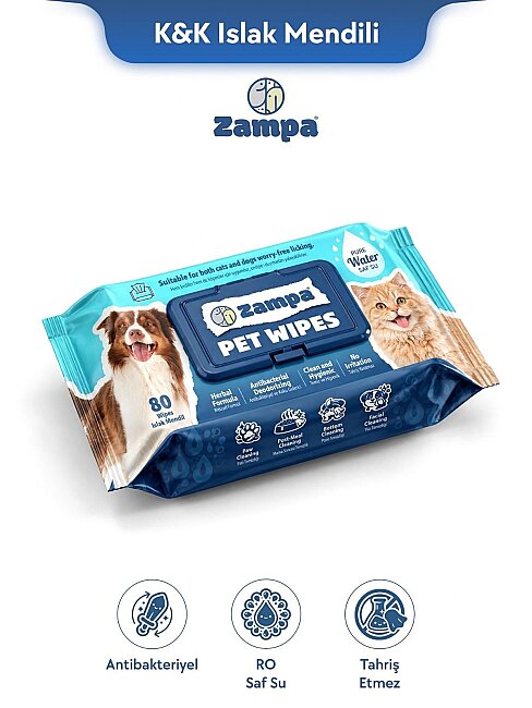 Zampa Kedi Köpek için Islak Mendil 80 Li (ZPW-3171)