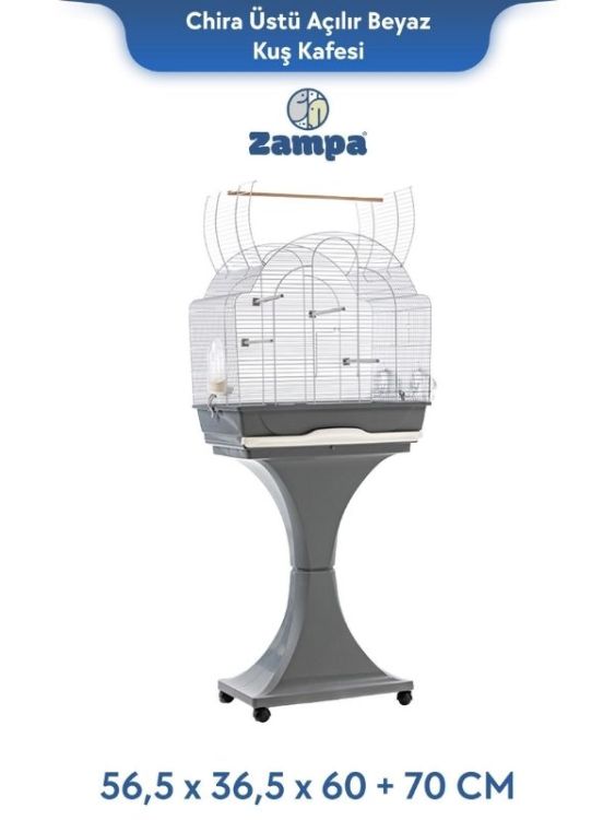Zampa Plus Chiara Üstü Açılabilir Stantlı Kuş Kafesi Beyaz 56,5x36,5x60+70cm (ZIT-2846) - 1