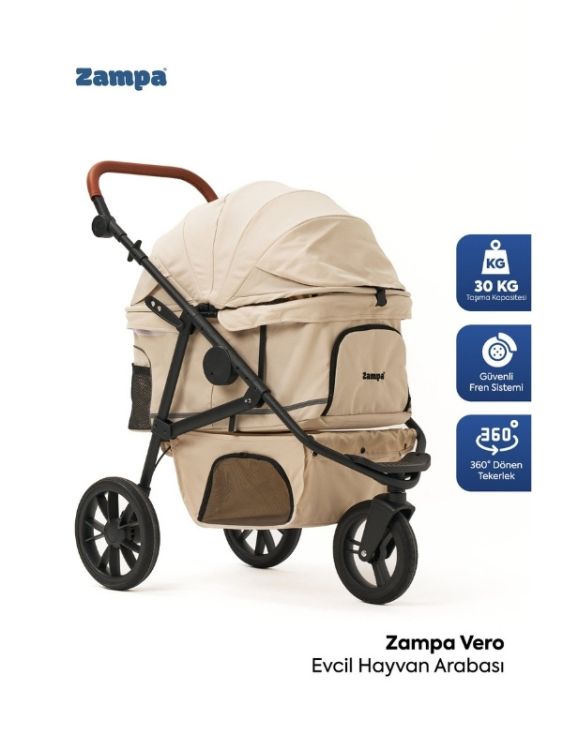 Zampa Vero Kedi Köpek Arabası Bej DH09-BJ 45x100x108 cm - 1
